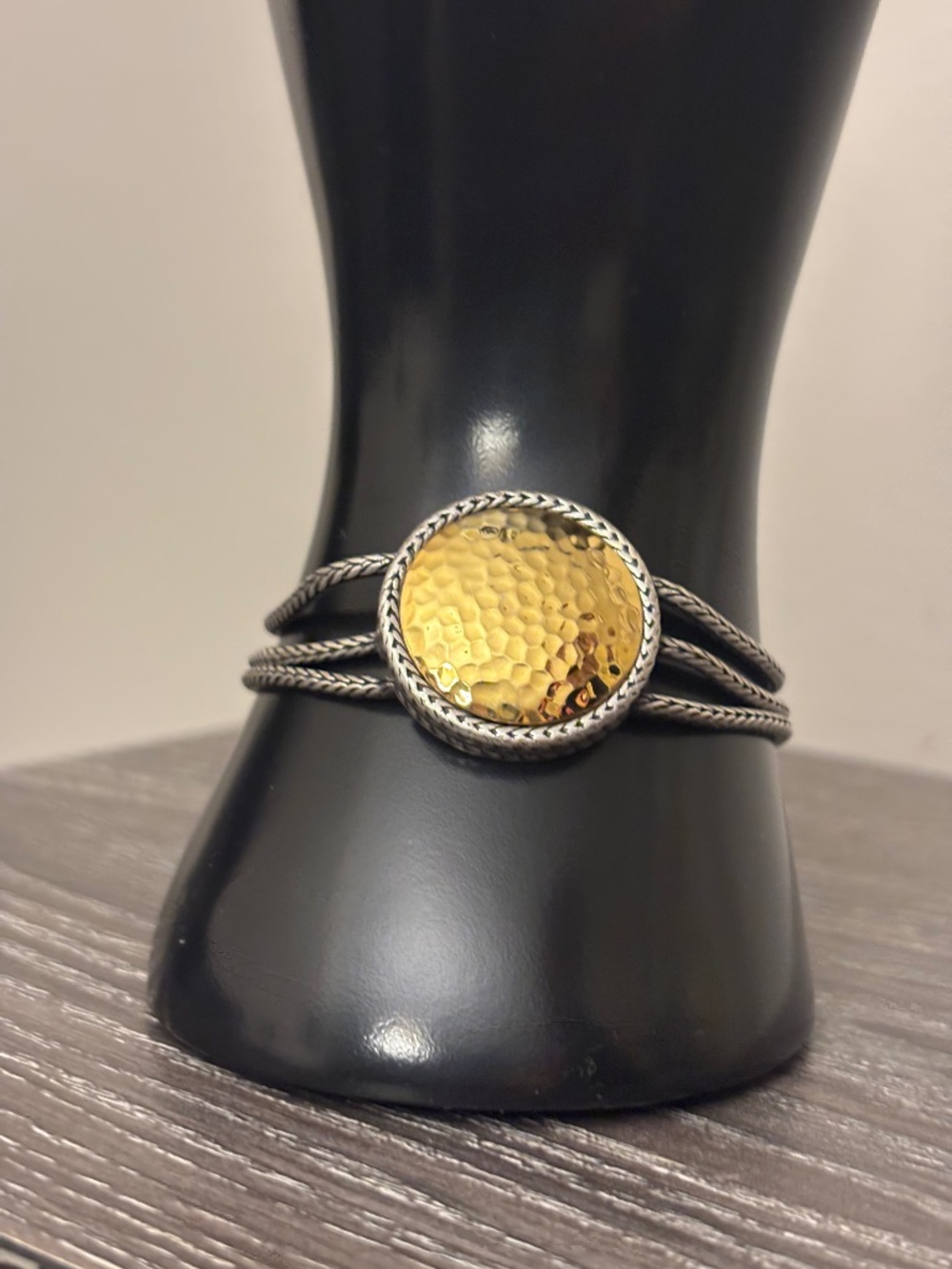 Hammered Gold Tone & Silver Tone Multi-Strand Cuff Bracelet Boho 7” w extender